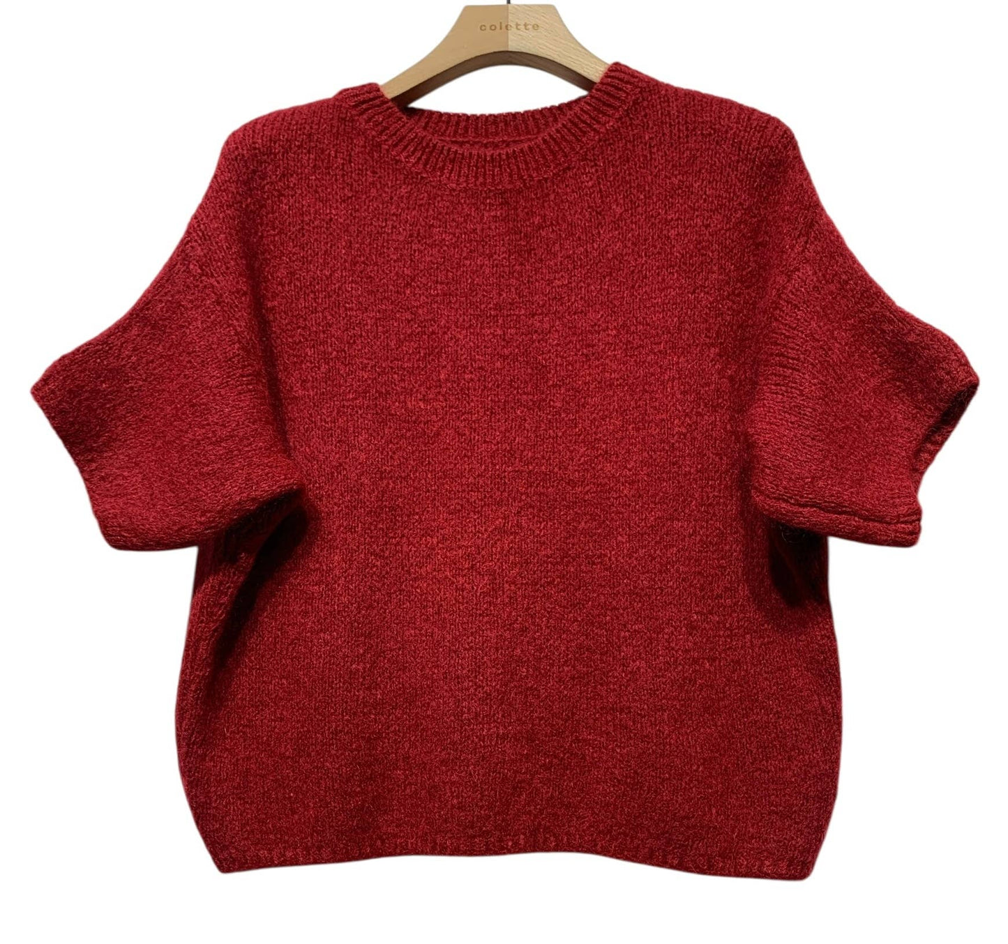 Burgundy Kortärmad Stickad