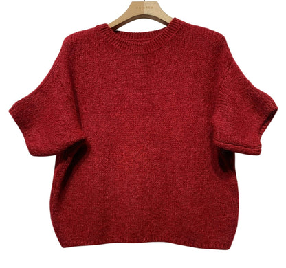 Burgundy Kortärmad Stickad