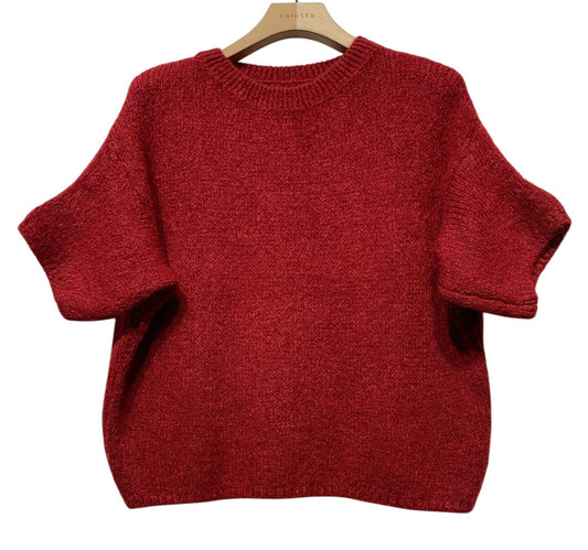 Burgundy Kortärmad Stickad