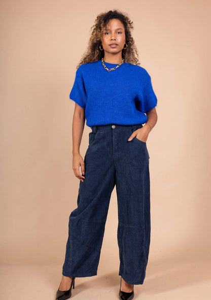 Burgundy Kortärmad Stickad