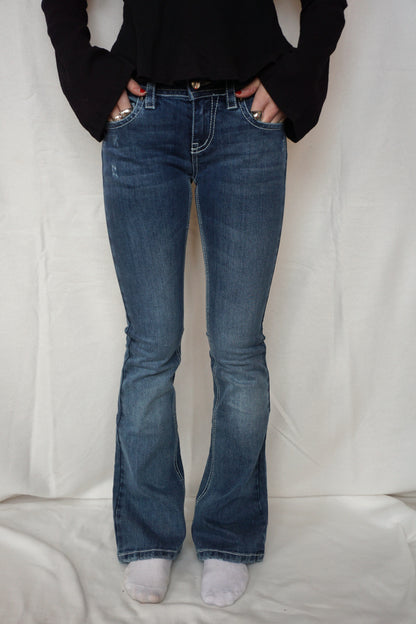 Blue flap pocket bootcut jeans