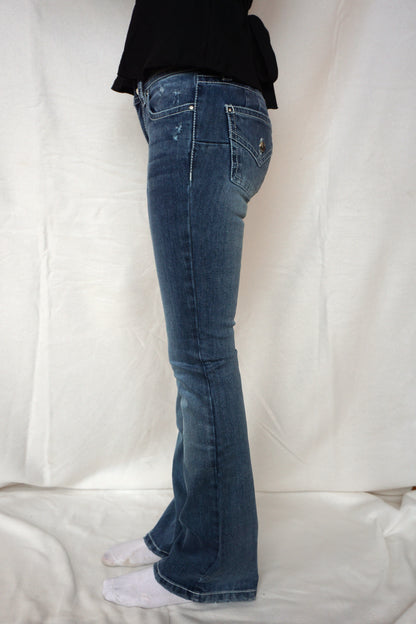Blue flap pocket bootcut jeans