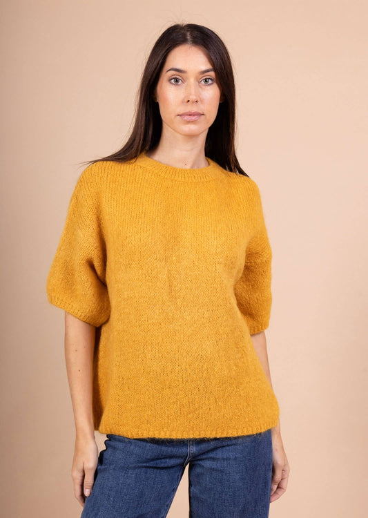 Mustard Kortärmad Stickad